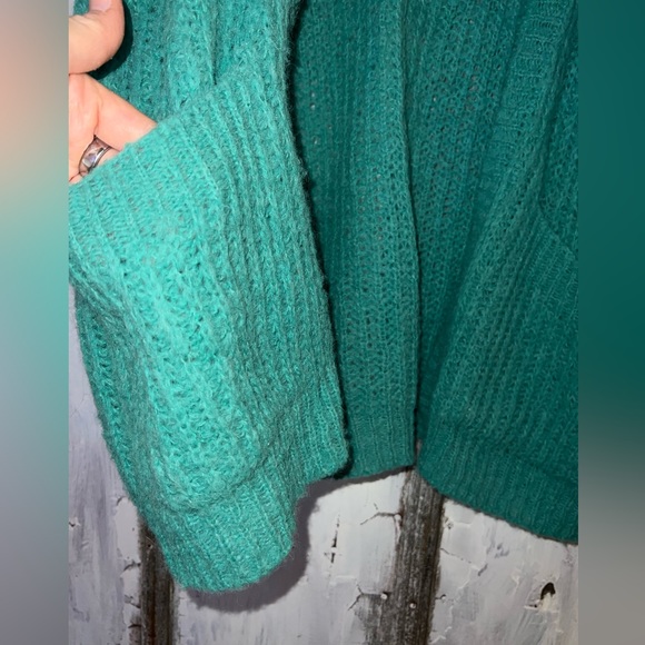 Free People Green Alpaca Blend Cozy Open Front Cardigan Sweater With Pockets S - Picture 2 of 3